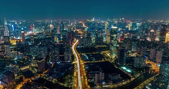 上海地标夜景延时航拍