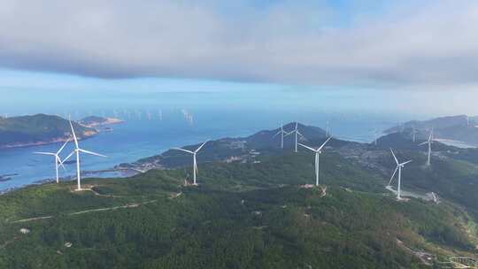 风电 风车 日出 海岛风力发电 海上新能源