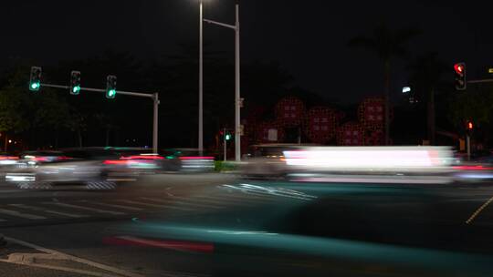 城市夜晚街景车流