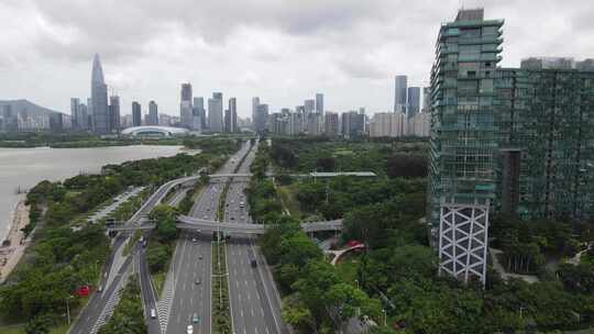 深圳滨海大道城市交通车流航拍视频素材模板下载
