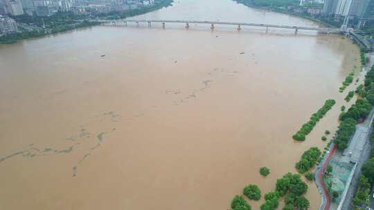 中国株洲市湘江洪水航拍