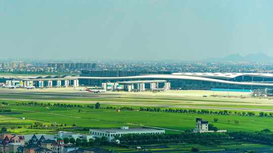 杭州萧山机场航空港全景移动延时摄影视频素材模板下载