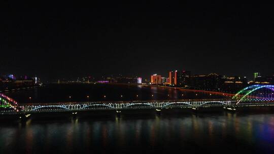 航拍浙江钱塘江复兴大桥夜景