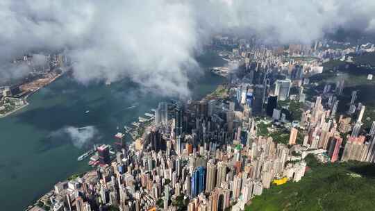 香港航拍港岛穿云大景