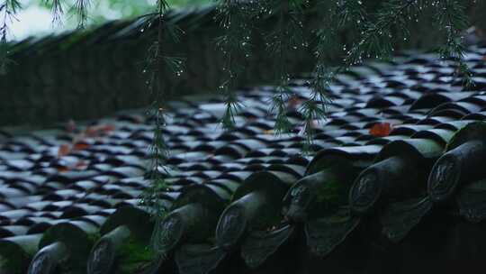 古建筑屋檐下雨