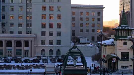 哈尔滨原中东铁路管理局局长的府邸雪景航拍