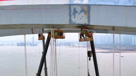城市桥梁建设工人施工现场航拍视频素材模板下载