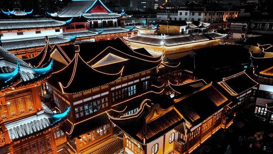 上海豫园夜景航拍