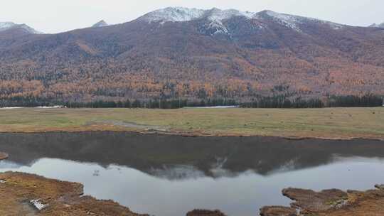 航拍新疆喀纳斯鸭泽湖秋景视频素材模板下载