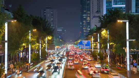 城市交通城市车流夜景延时