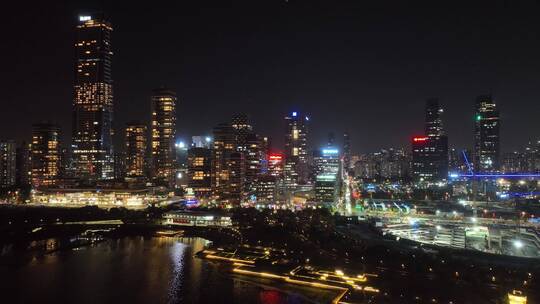 深圳南山区深圳湾夜景航拍
