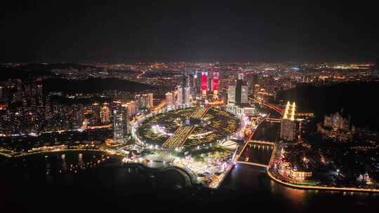 星海夜景航拍 海滨城市夜景