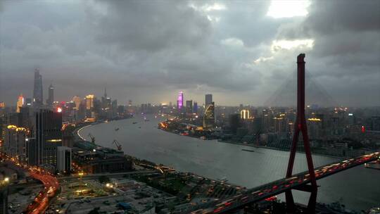 上海杨浦大桥航拍延时