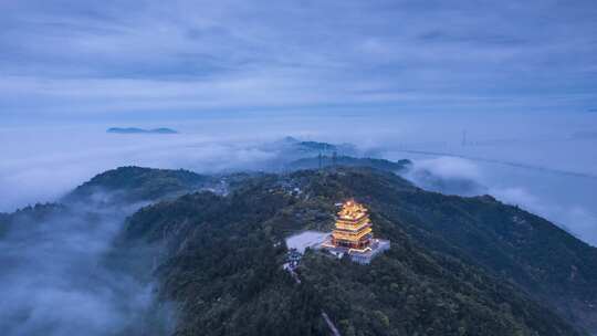 温州望海楼夜景云雾延时