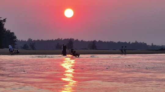 夕阳海边沙滩风光