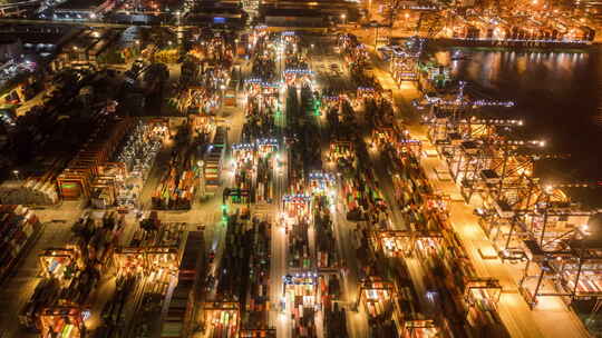 港口夜景航拍延时