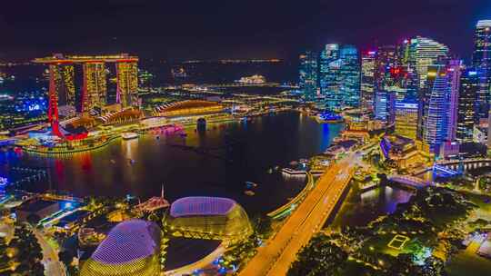 航拍新加坡商务区繁华夜景延时视频素材模板下载
