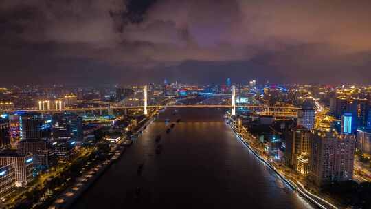 上海黄浦江夜景航拍延时