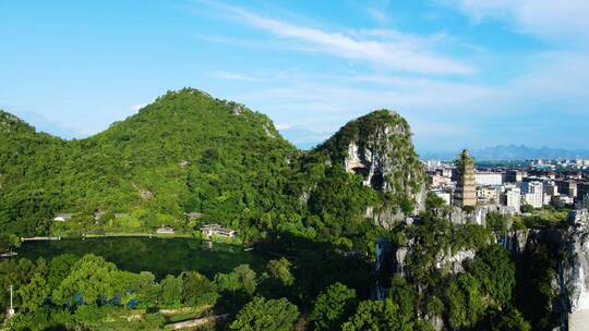 桂林山水自然风光风景航拍穿山塔山公园