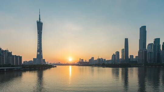 广州塔与珠江新城CBD天际线日落美景