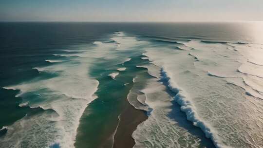 航拍海浪拍打沙滩全景