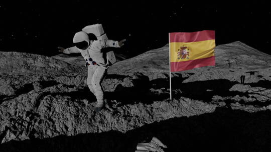宇航员在月球上插西班牙国旗