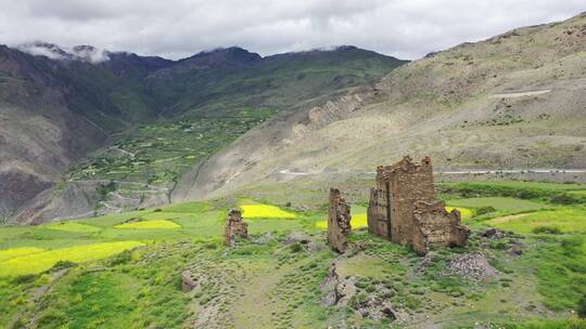 西藏山南市措美洛扎县藏式碉楼田园风光