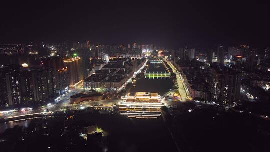 航拍南雄城市夜景