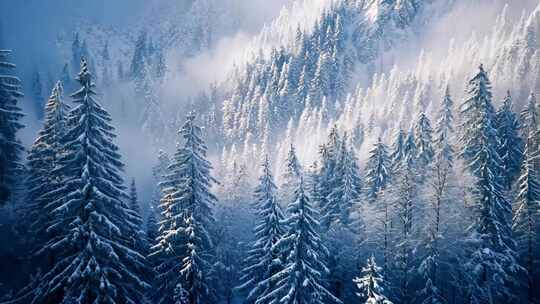 冬天树林 雪山森林 森林雪景 雪山航拍