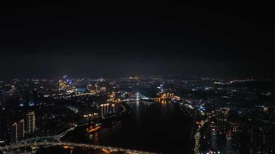 福州夜景航拍闽江夜晚风光台江区仓山区两岸