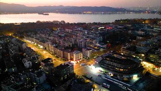 杭州西湖景区夜景车流延时