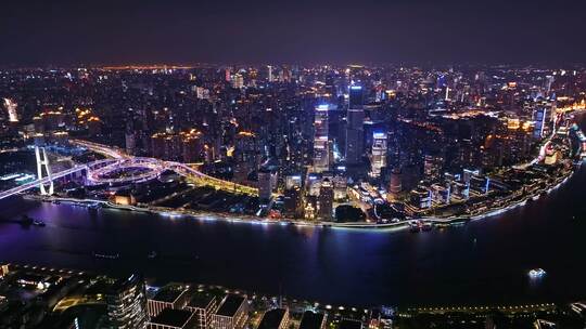 航拍上海浦西全景黄浦滨江夜景