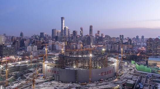 北京城市夜景新工体延时摄影4K日转夜