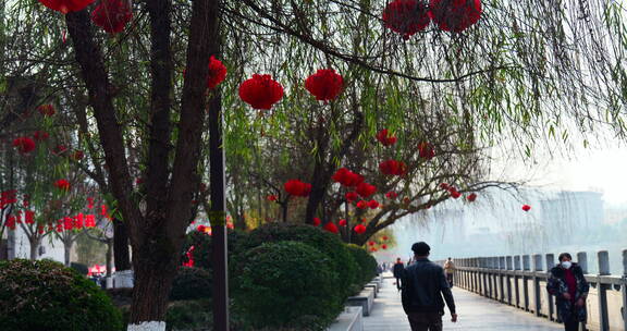 小区春节灯笼氛围新年空镜头4k