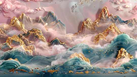 国风山水3D渲染背景