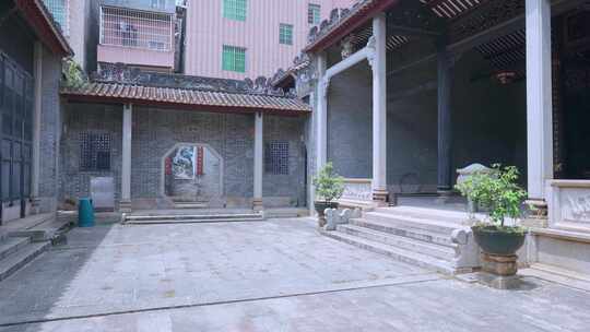 广州海珠小洲村简氏宗祠传统中式老建筑庭院