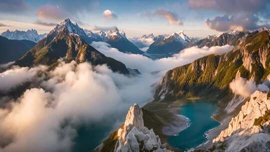 高山云海湖泊自然景观