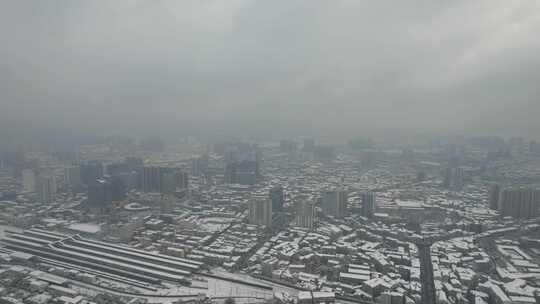 湖南怀化城市雪景航拍