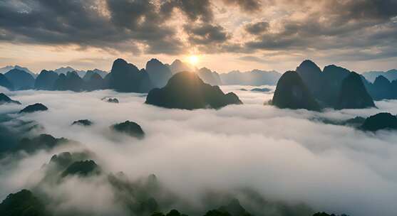 桂林山水合集山峰云海群山云雾缭绕自然风景