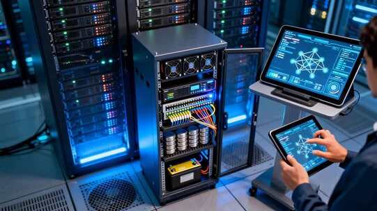 工作人员操作设备管理服务器