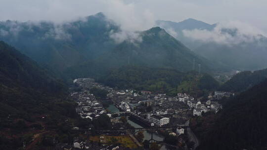 景德镇徽派建筑瑶里航拍最美乡村云海清晨