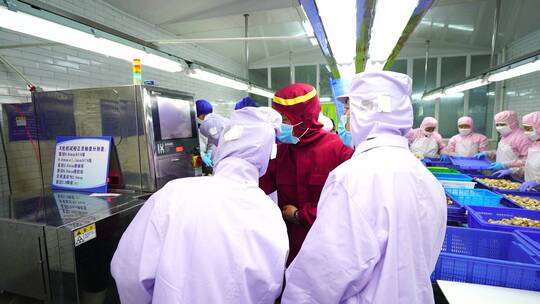 工厂车间流水线作业海鲜产品