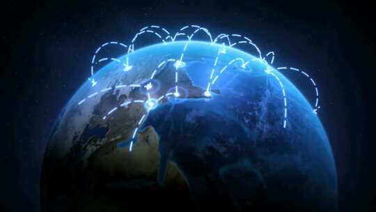 科技感世界地图辐射全世界全球化经济