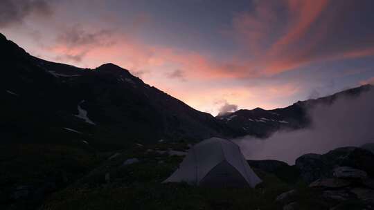 高山景观，帐篷，瑞士，徒步旅行