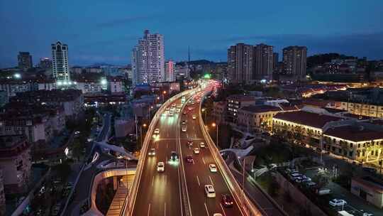 青岛高架路青岛交通青岛道路夜景航拍