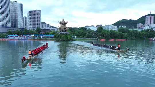 贵州铜仁赛龙舟航拍