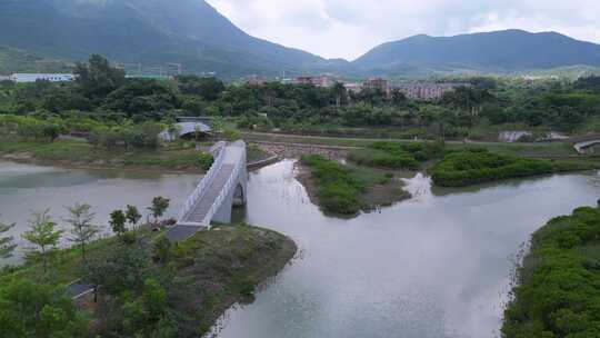 航拍深圳大鹏禾塘湿地公园风景