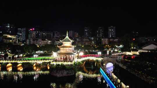 贵州贵阳南明河甲秀楼夜景航拍