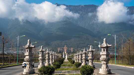 大理崇圣路崇圣寺三塔苍山云海延时视频素材模板下载