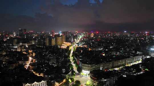 广东潮州城市大景夜景航拍